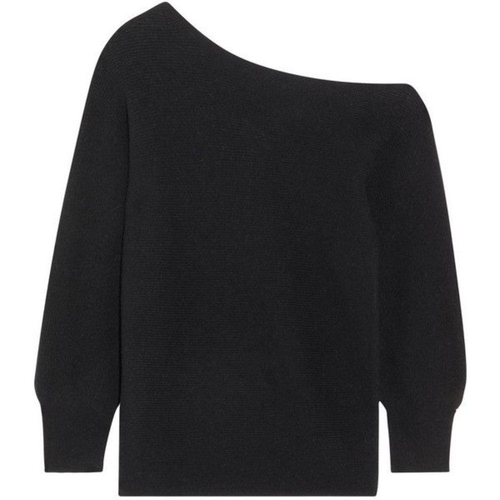 Theory Black One-Shoulder Knit Sweater